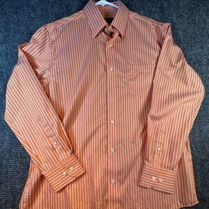 Kenneth Roberts Platinum Mens Orange Stripe Button Down Shirt L 100 Cotton‎